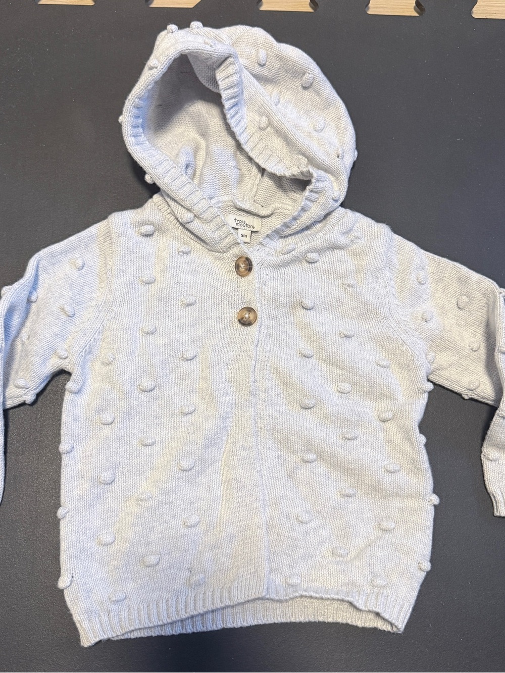 Hooded Pom-Pom Knit Sweater - Light Gray
